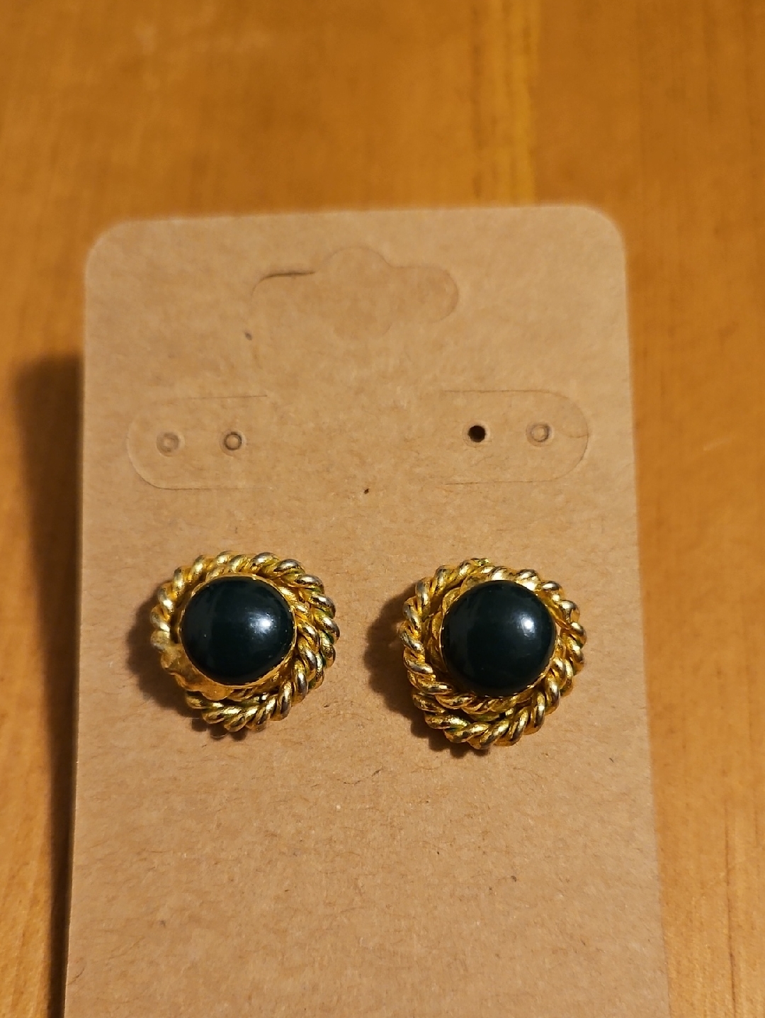Gold-Tone Black Stone Rope-Frame Stud Earrings
